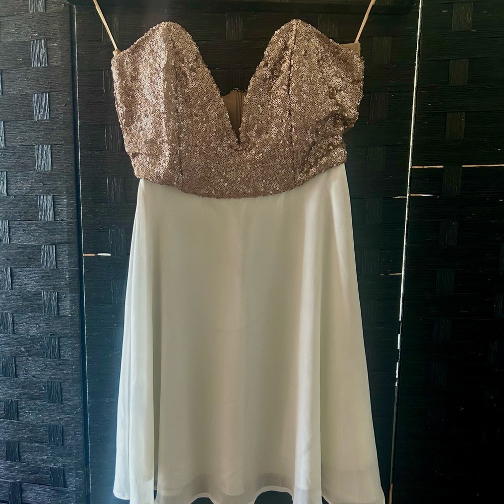 Tobi Strapless Sequin and Chiffon Dress - Brown and Cream
